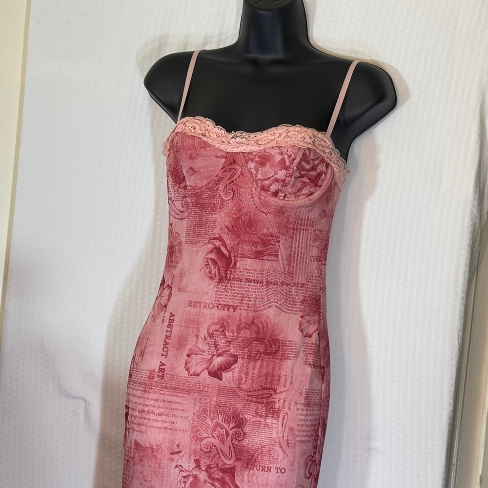 SHEIN Pink Floral Lace Trim Corset‑Style Mesh Maxi Dress — Size S - Picture 9 of 16